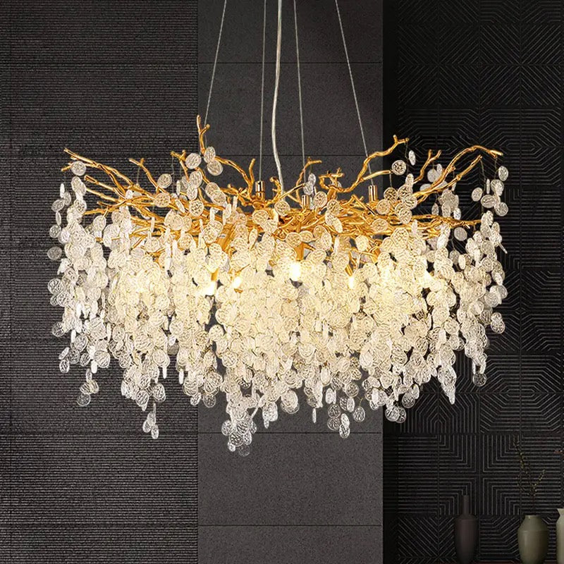 Modern Metal Glass Piece Dining Living Room Hotel Villa Luxury Chandeliers Pendant Lights Chandelier Alostoura lighting