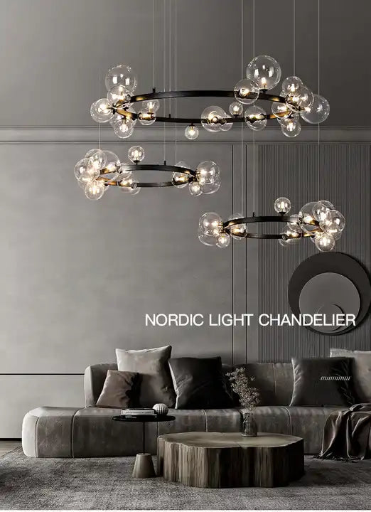 Modern Nordic Round Ring LED Chandelier For Living Room Glass Bubble Chandelier Alostoura lighting