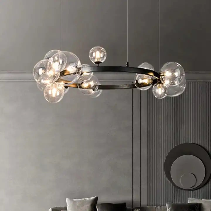 Modern Nordic Round Ring LED Chandelier For Living Room Glass Bubble Chandelier Alostoura lighting