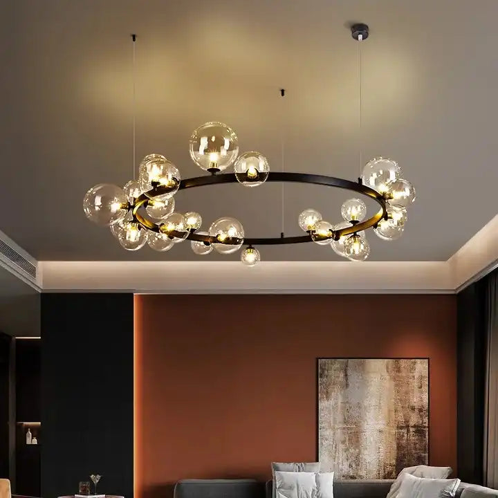 Modern Nordic Round Ring LED Chandelier For Living Room Glass Bubble Chandelier Alostoura lighting