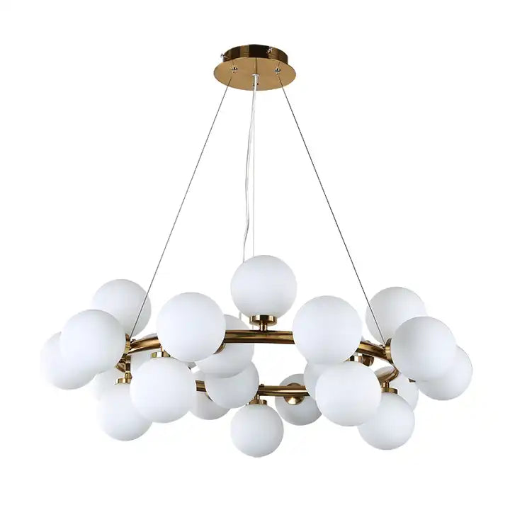 Modern Round Electroplated Golden Suspension Luminaire multiread 25 Lights Glass Chandelier Lighting Alostoura lighting