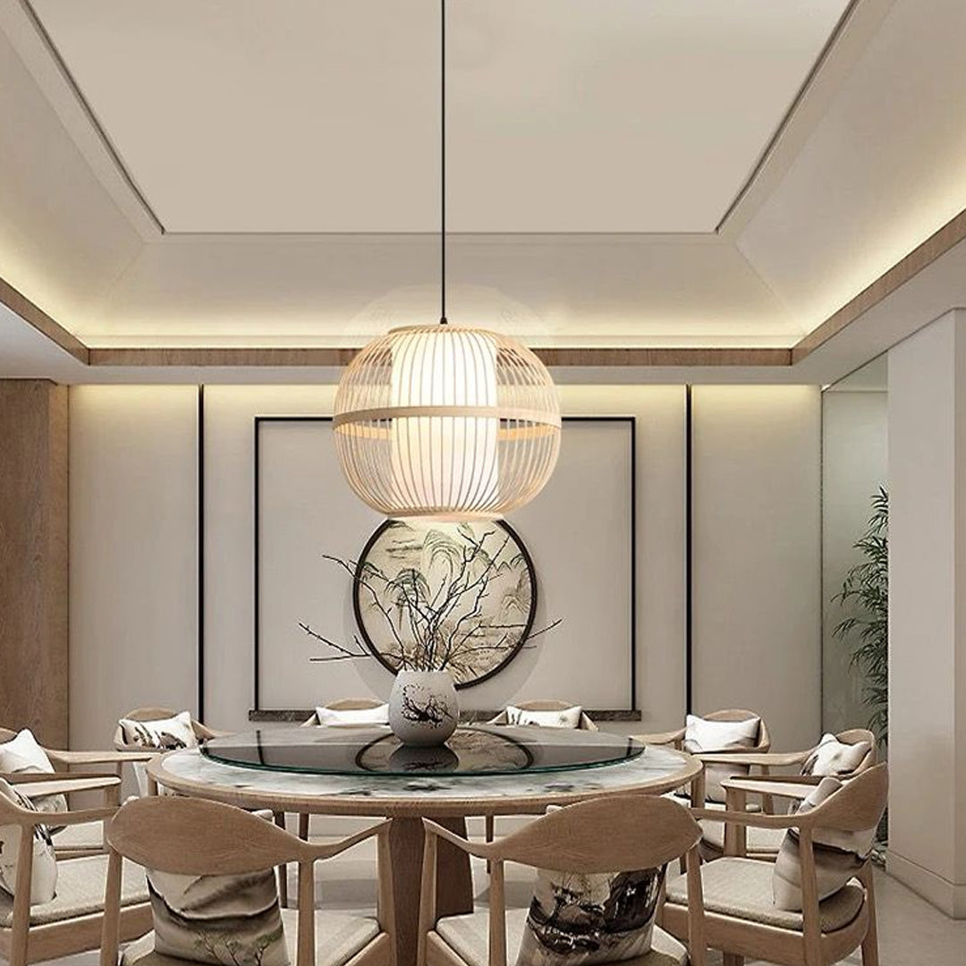 Modern Round Hollow Bamboo Pendant Lamps Hallway Dining Room Interior Decoration chandeliers Alostoura lighting