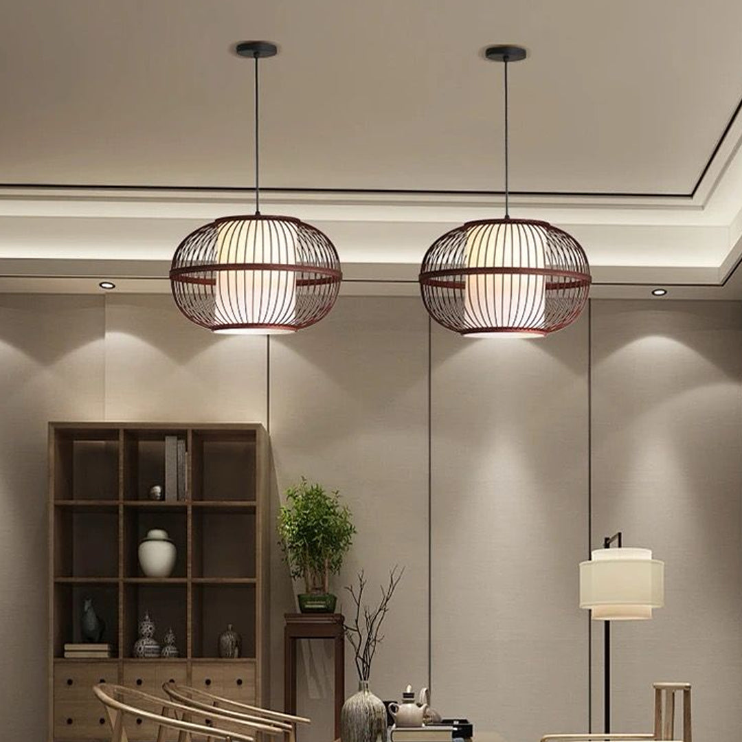 Modern Round Hollow Bamboo Pendant Lamps Hallway Dining Room Interior Decoration chandeliers Alostoura lighting