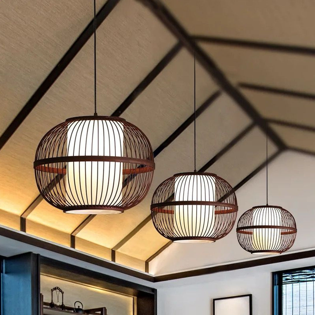 Modern Round Hollow Bamboo Pendant Lamps Hallway Dining Room Interior Decoration chandeliers Alostoura lighting