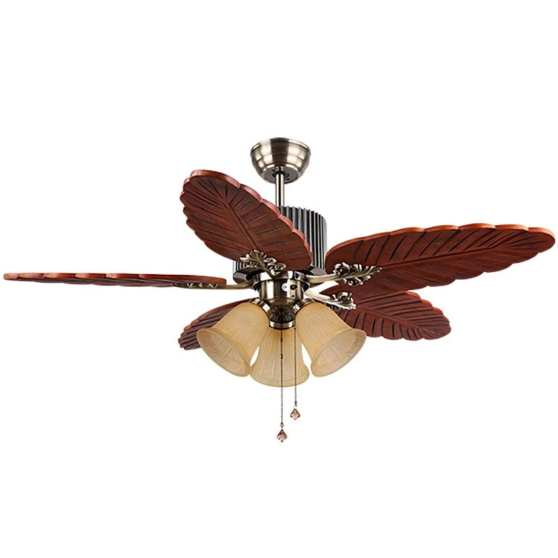 Modern decorative 48 inch pull chain 5 solid wood blades chandelier ceiling fan with light Alostoura lighting