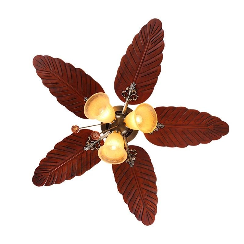 Modern decorative 48 inch pull chain 5 solid wood blades chandelier ceiling fan with light Alostoura lighting