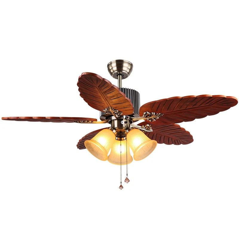 Modern decorative 48 inch pull chain 5 solid wood blades chandelier ceiling fan with light Alostoura lighting