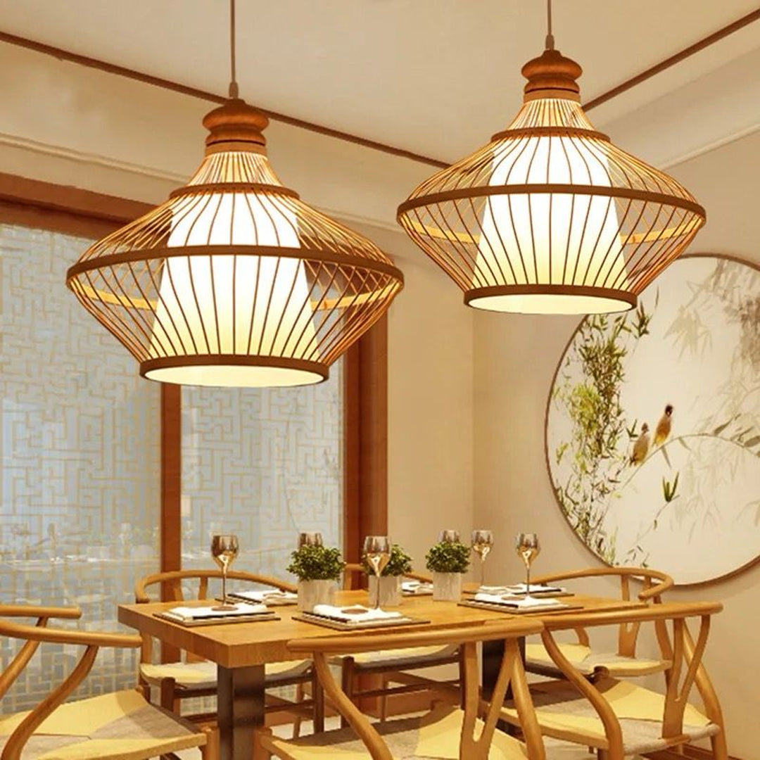 Natural Bamboo Material Lamp Shade Led Lights Rattan Ceiling Light Covers Bamboo Pendant Lampshade Alostoura lighting