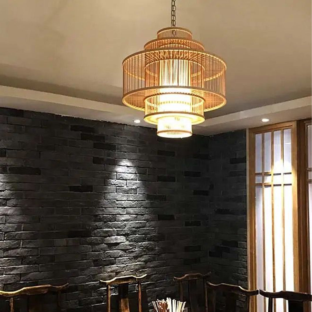 Natural rattan pendant light bamboo shade unique dinning room decorative E27 holder Alostoura lighting