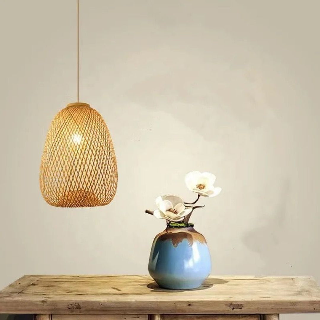 Natural vintage retro handmade rattan bamboo lamp shade hat pendant light Alostoura lighting