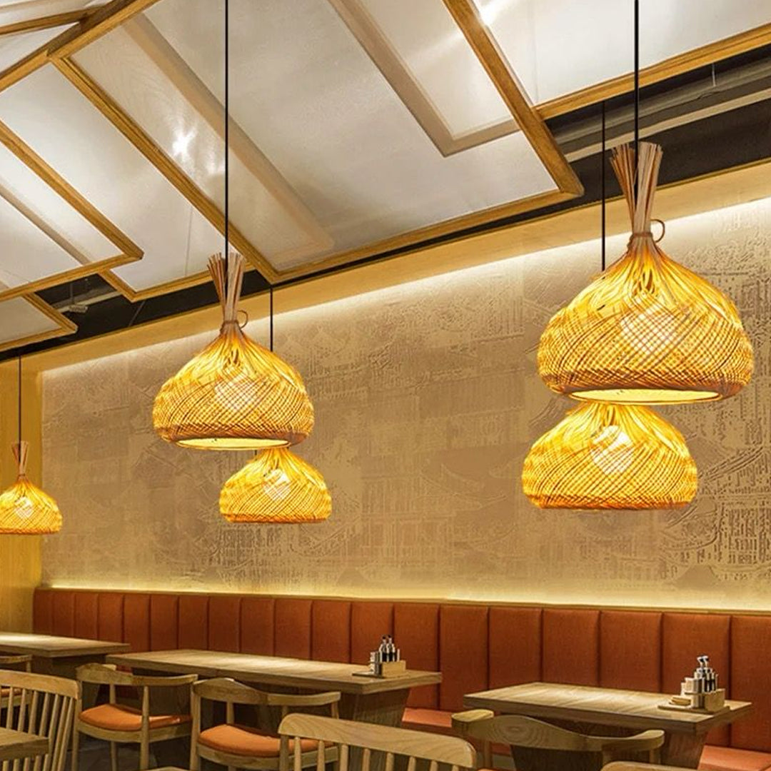 New Design Bamboo Lampshades Chandelier Lamp Alostoura lighting