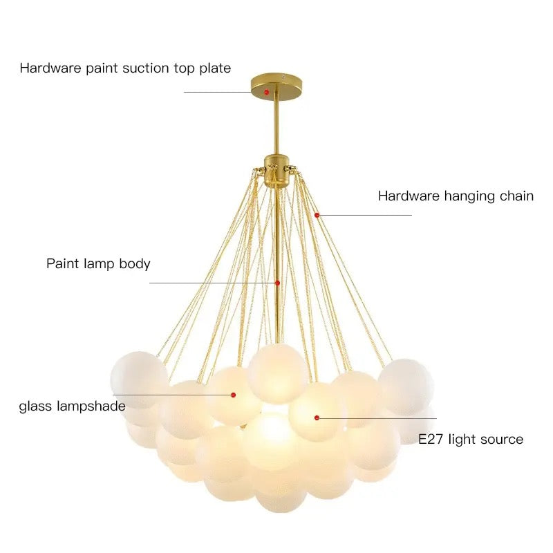 New Design Round Modern Led Glass Hanging Fixture Bubble ball modern decorative led chandelier for home Alostoura lighting