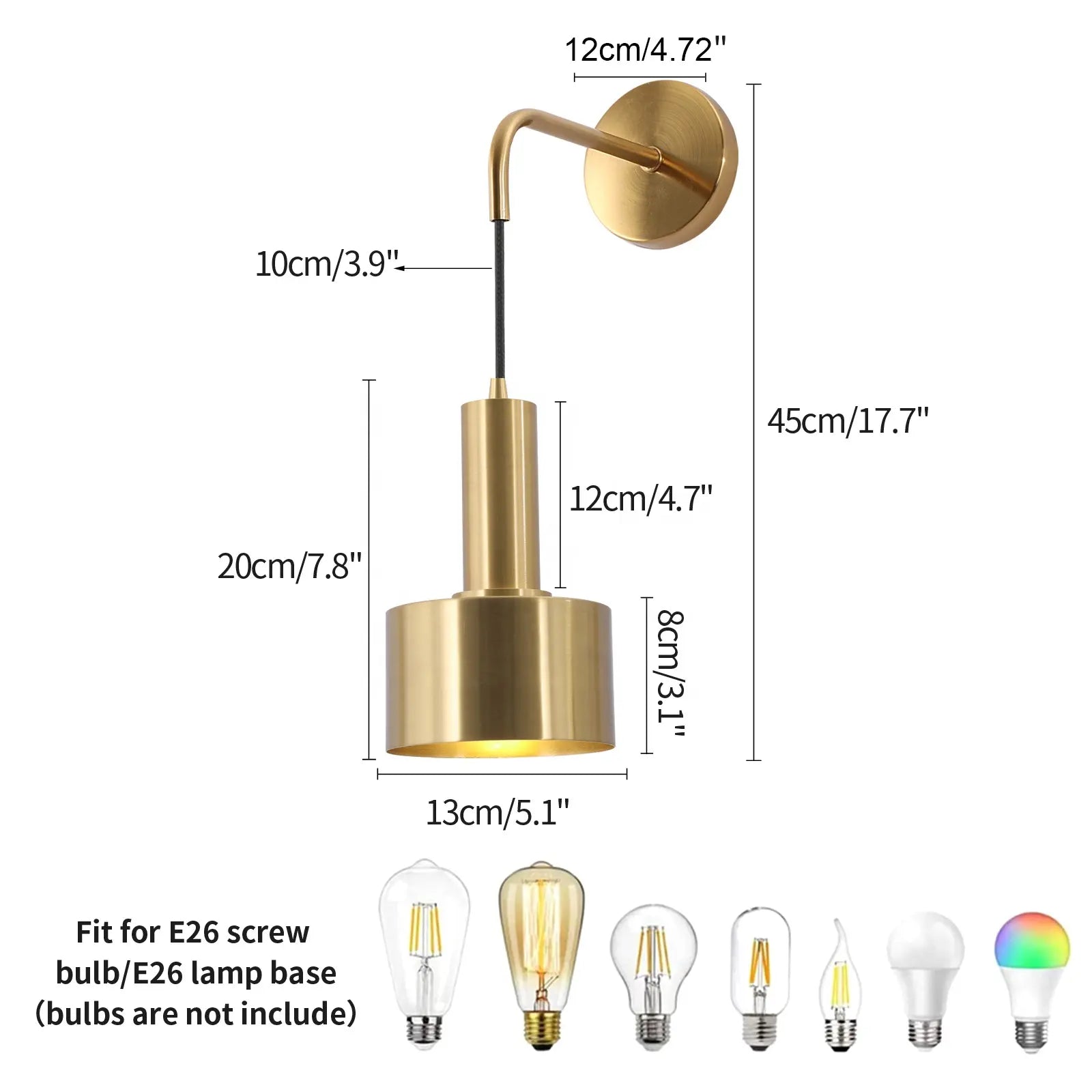 Nordic Minimalist Adjustable Base Brushed Brass Finished Paint Lampshade Metal Wall Lamp Alostoura lighting