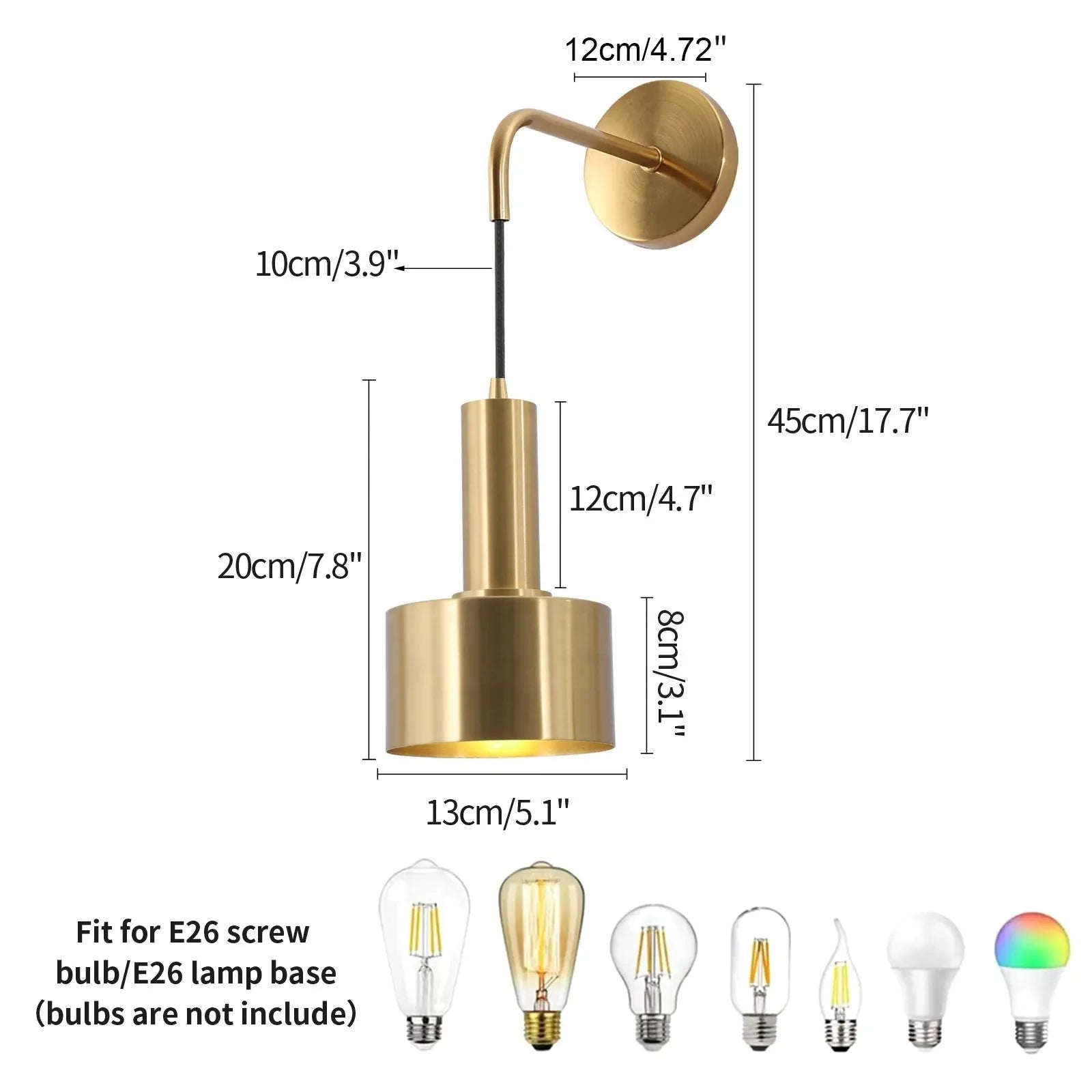 Nordic Minimalist Adjustable Base Brushed Brass Finished Paint Lampshade Metal Wall Lamp Alostoura lighting