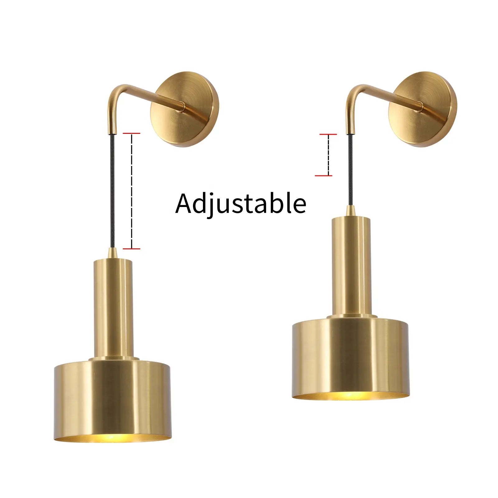 Nordic Minimalist Adjustable Base Brushed Brass Finished Paint Lampshade Metal Wall Lamp Alostoura lighting