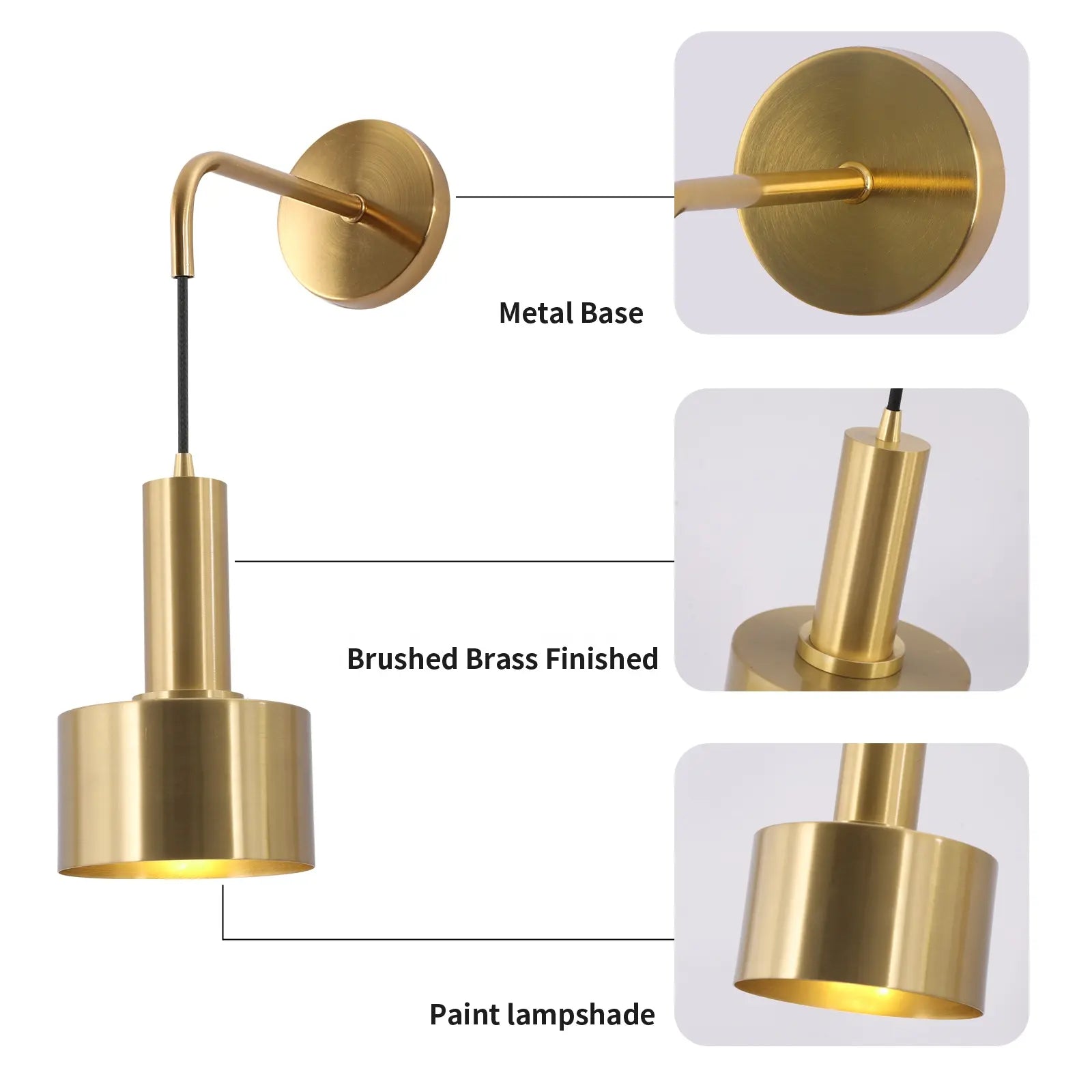 Nordic Minimalist Adjustable Base Brushed Brass Finished Paint Lampshade Metal Wall Lamp Alostoura lighting