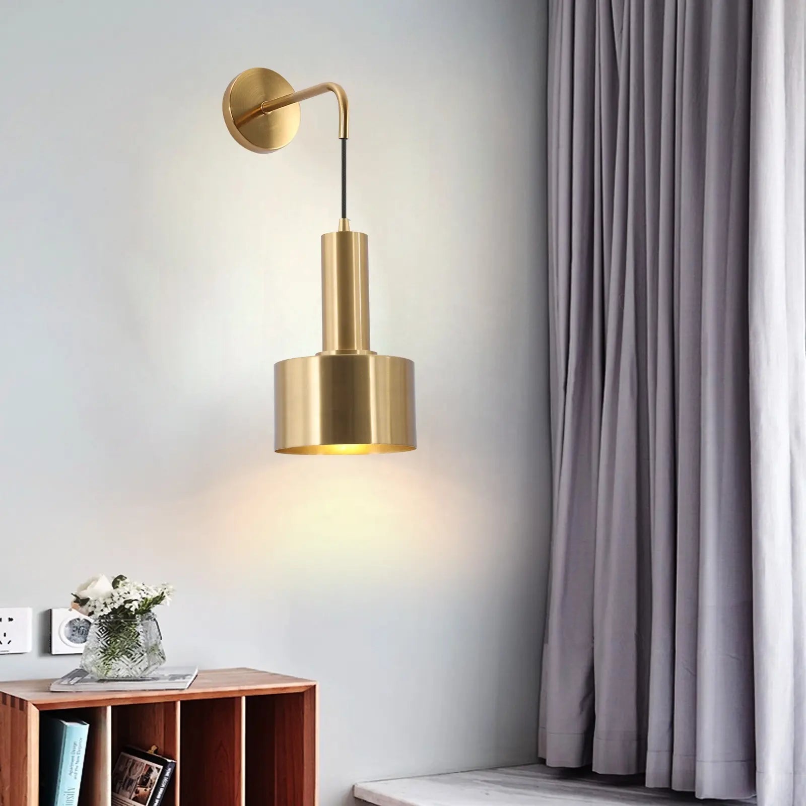 Nordic Minimalist Adjustable Base Brushed Brass Finished Paint Lampshade Metal Wall Lamp Alostoura lighting