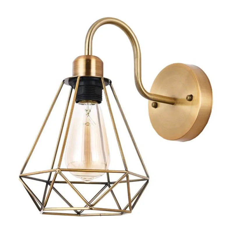 One-Light Sconce Iron Cage Lampshade Diamond Light Geometric Wall Lamp Alostoura lighting