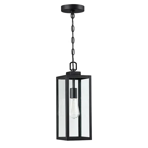 Outdoor Pendant Light Exterior Hanging Lantern Porch modern Matte Black Finish with Clear Glass Height Adjustable Alostoura lighting