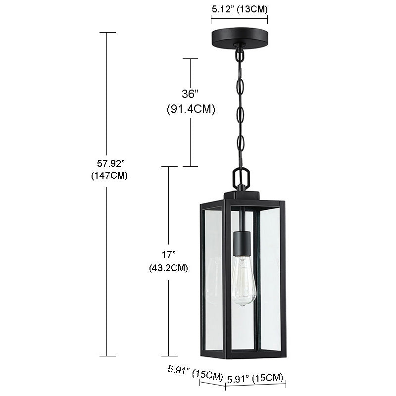 Outdoor Pendant Light Exterior Hanging Lantern Porch modern Matte Black Finish with Clear Glass Height Adjustable Alostoura lighting