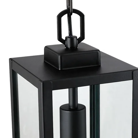 Outdoor Pendant Light Exterior Hanging Lantern Porch modern Matte Black Finish with Clear Glass Height Adjustable Alostoura lighting