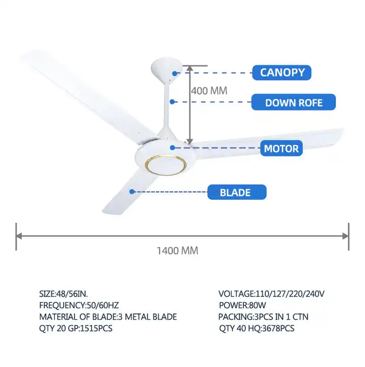 Oxidation Resistant Baking Paint Ceiling Fan Model 3.0kg Copper Motor Weight Alostoura lighting