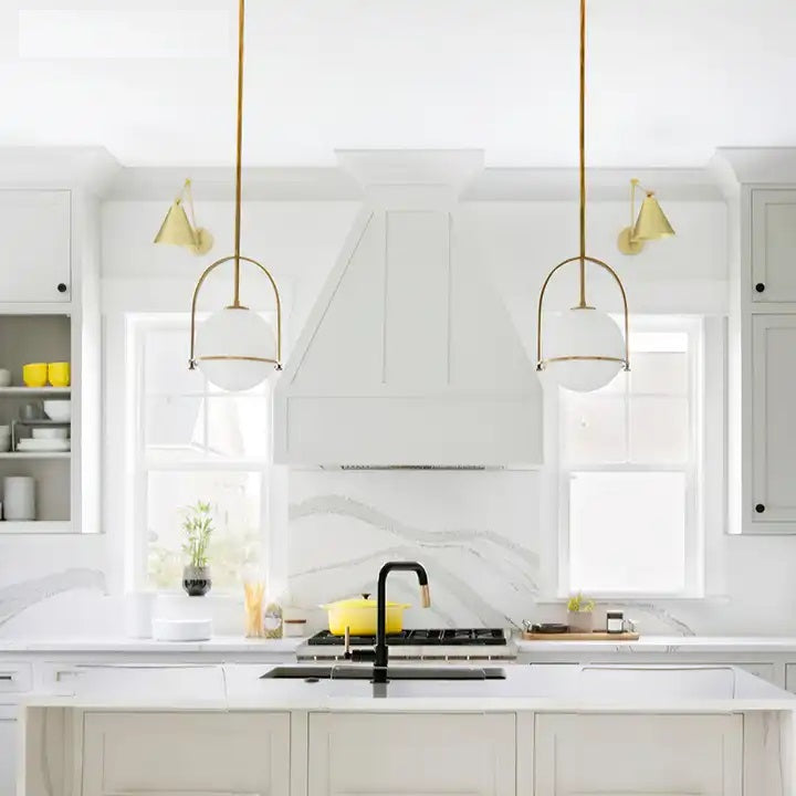 Pendant lamp Minimalist White Glass Black Hanging Light Fixtures for Dining Room Bedroom Alostoura lighting