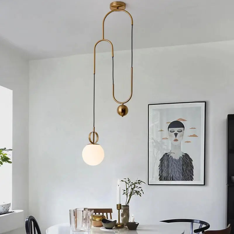 Post-Modern Industrial Creative Pendant Lamp Glass Ball LED Chandelier Wrought iron Gold Hanging Light For Bar Decoration Alostoura lighting