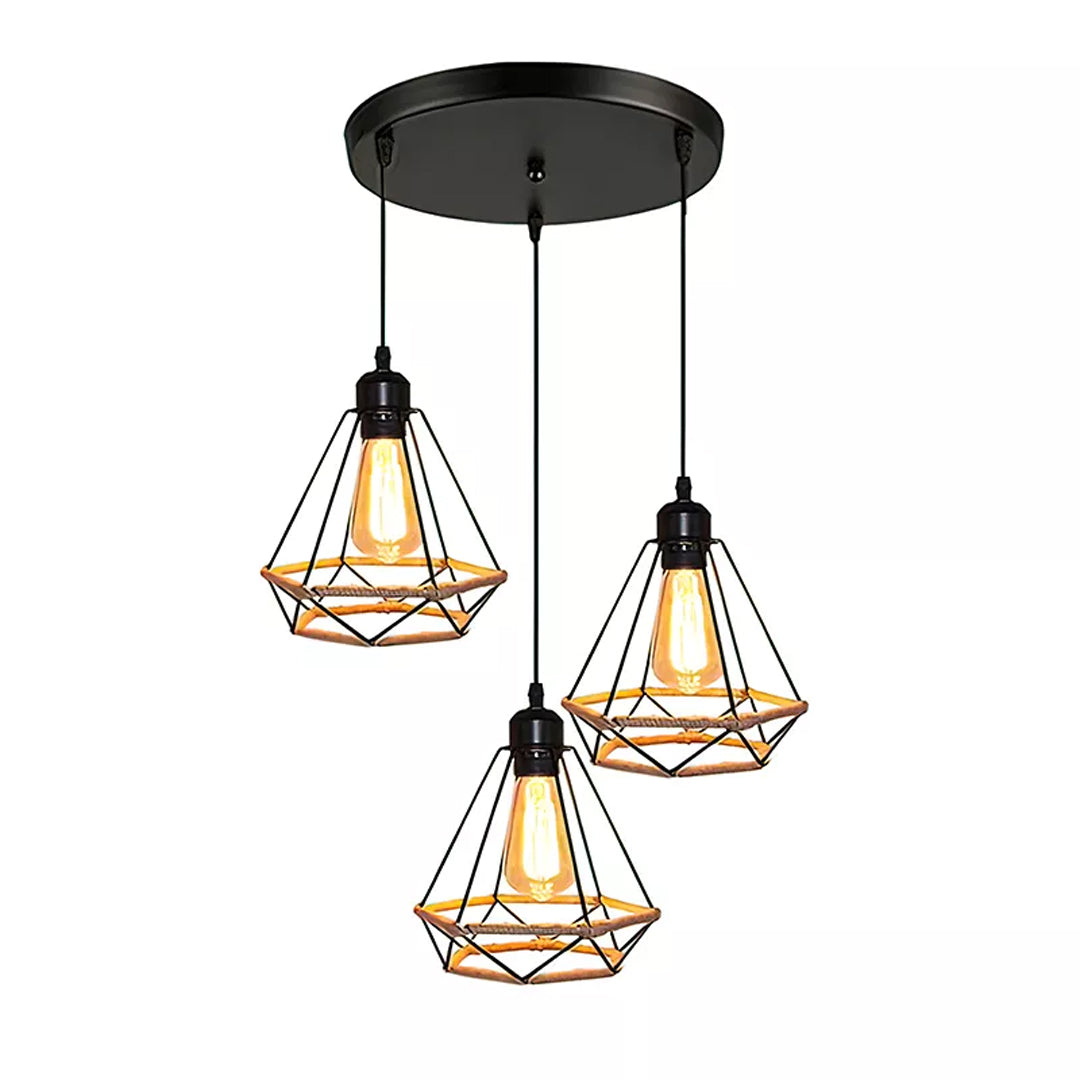 Pyramid Retro Hemp Rope E27 Pendant Light Vintage Loft Iron Droplight Living Room Kitchen Industrial Pendant Lights Alostoura lighting