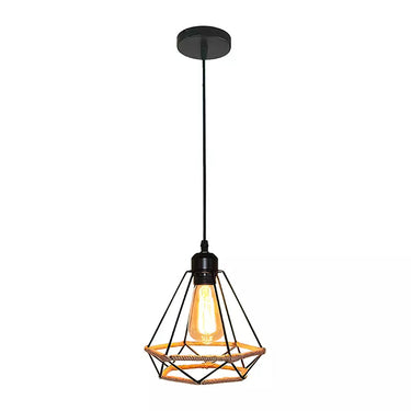 Pyramid Retro Hemp Rope E27 Pendant Light Vintage Loft Iron Droplight Living Room Kitchen Industrial Pendant Lights Alostoura lighting
