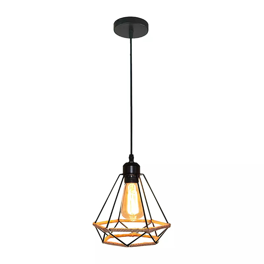Pyramid Retro Hemp Rope E27 Pendant Light Vintage Loft Iron Droplight Living Room Kitchen Industrial Pendant Lights Alostoura lighting