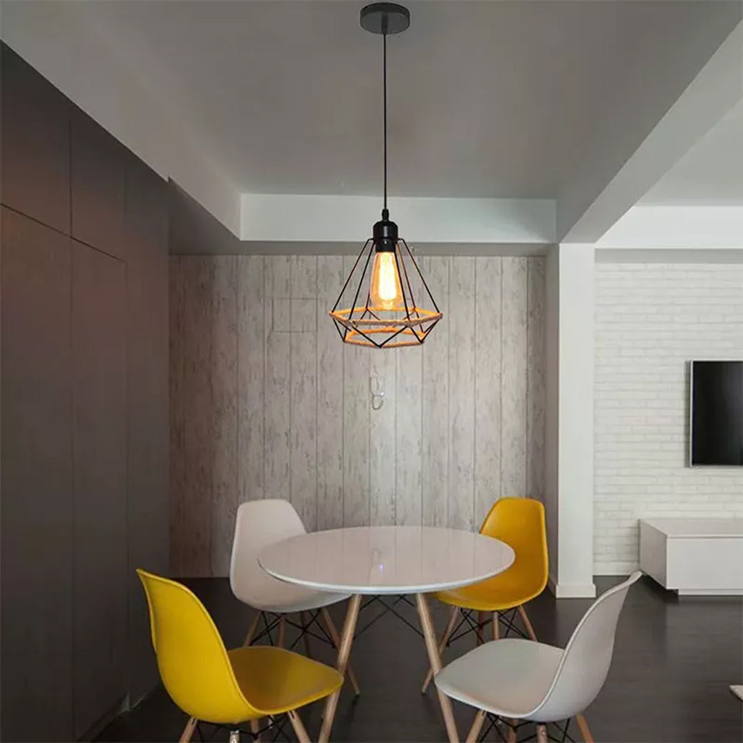 Pyramid Retro Hemp Rope E27 Pendant Light Vintage Loft Iron Droplight Living Room Kitchen Industrial Pendant Lights Alostoura lighting