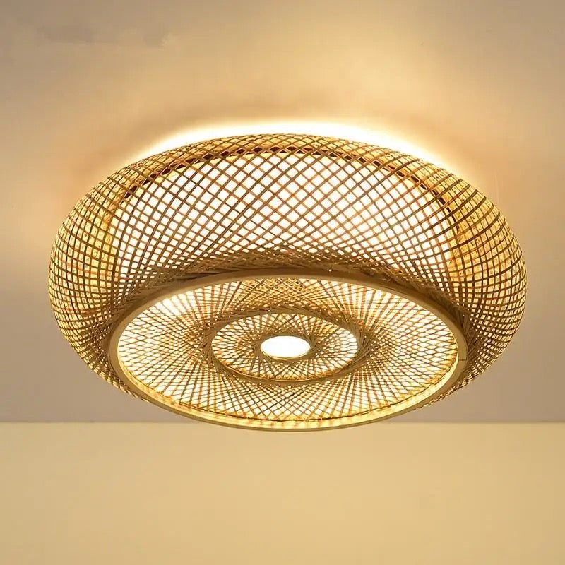 Rattan Round Ceiling Light Bedroom Living Room Bamboo Lighting Fixture Alostoura lighting