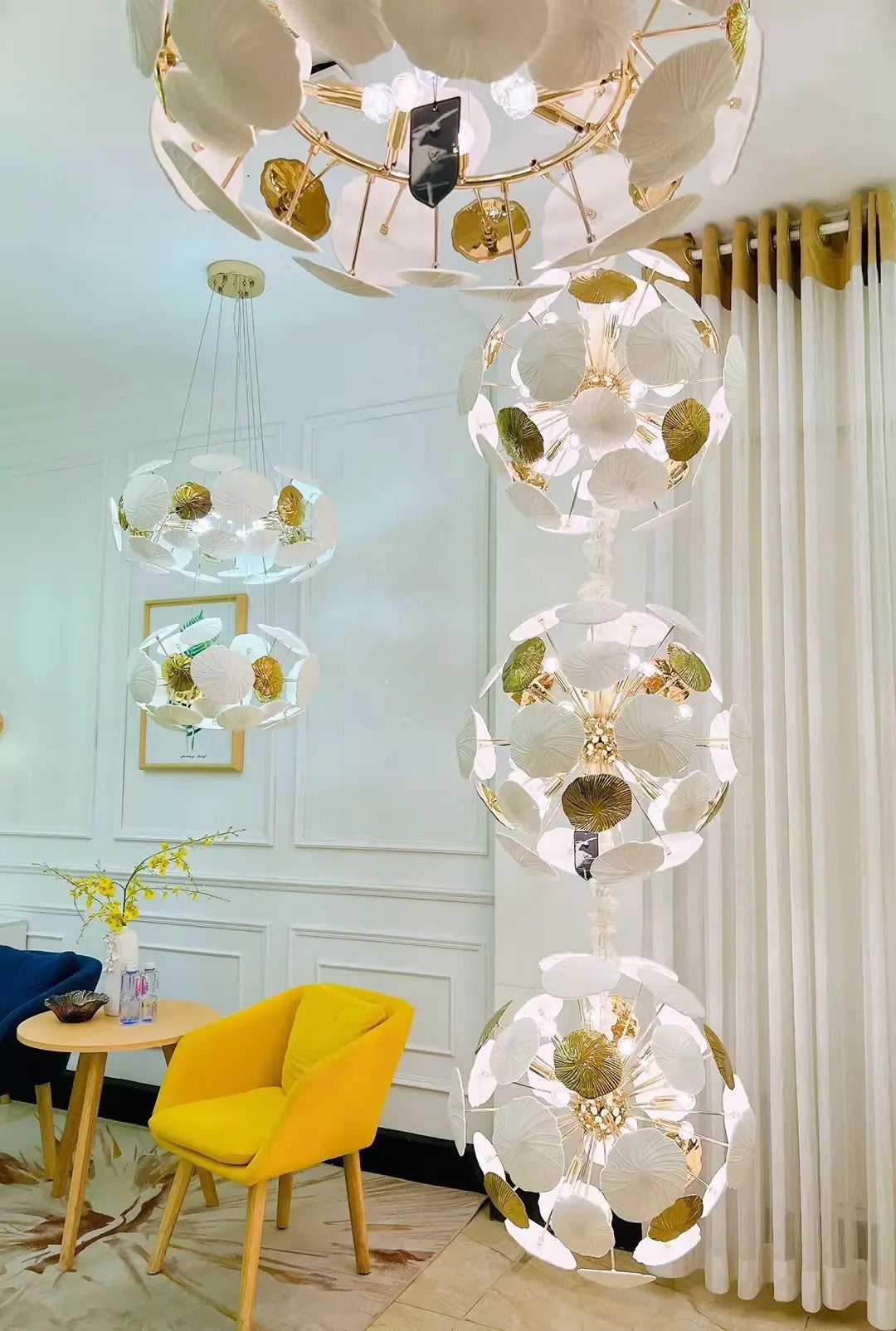 Romantic Ceramic White Shell Flower Led Chandelier Modern Pendant Lamp ...