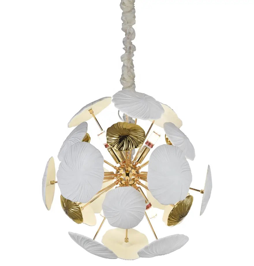 Romantic Ceramic White Shell Flower Led Chandelier Modern Pendant Lamp Hanging Light Fixture Wedding Decoration Children Home Alostoura lighting