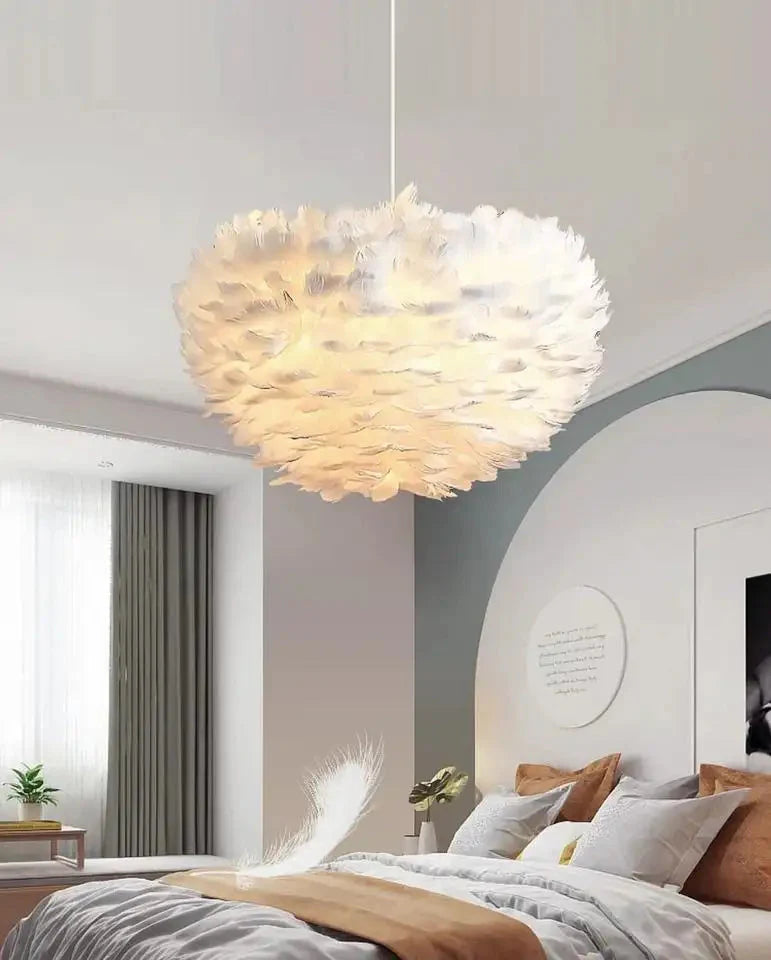 Romantic Globe Light White Feather Chandelier Alostoura lighting