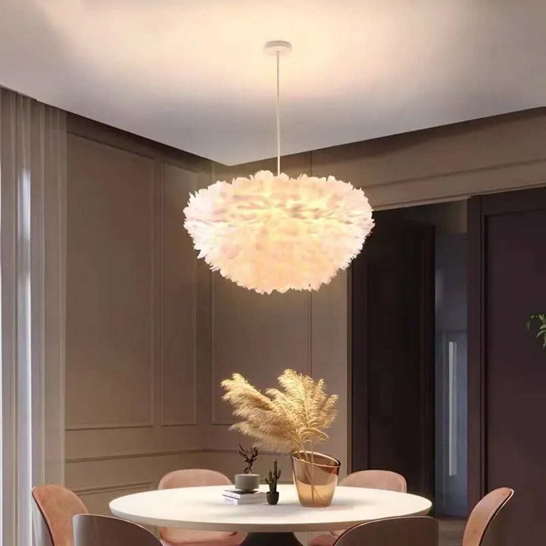 Romantic Globe Light White Feather Chandelier Alostoura lighting