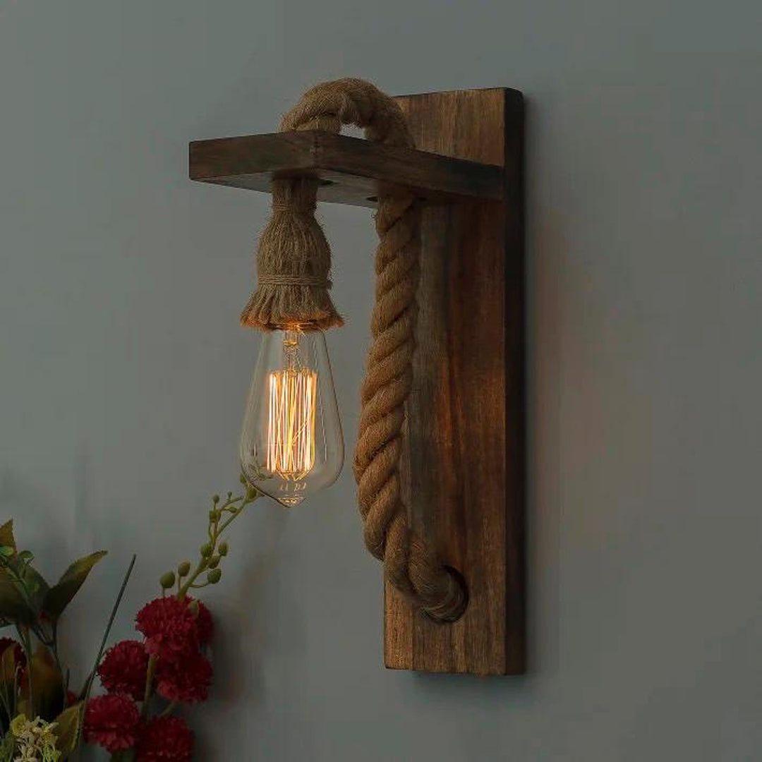 Rope Wall Lamp with Wooden Stand -26 cm X 29 cm Alostoura lighting