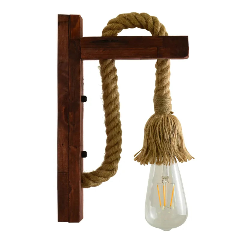 Rope Wall Lamp with Wooden Stand -26 cm X 29 cm Alostoura lighting