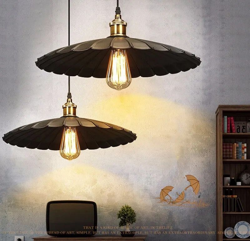 Round Nordic Hanging Lamp LED Black Metal Vintage Pendant Lamp Alostoura lighting