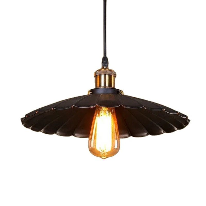 Round Nordic Hanging Lamp LED Black Metal Vintage Pendant Lamp Alostoura lighting