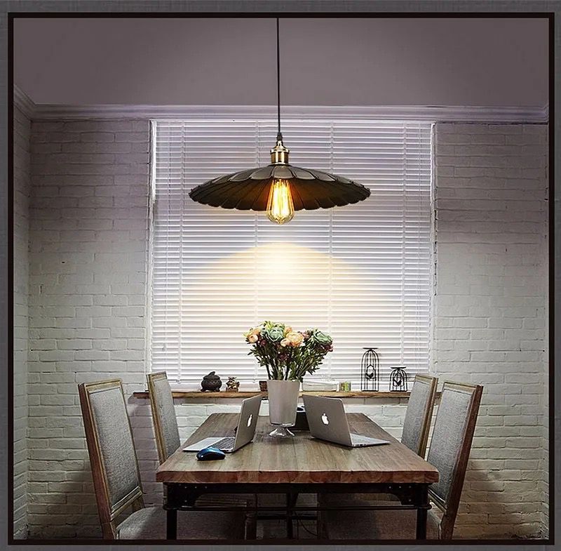Round Nordic Hanging Lamp LED Black Metal Vintage Pendant Lamp Alostoura lighting
