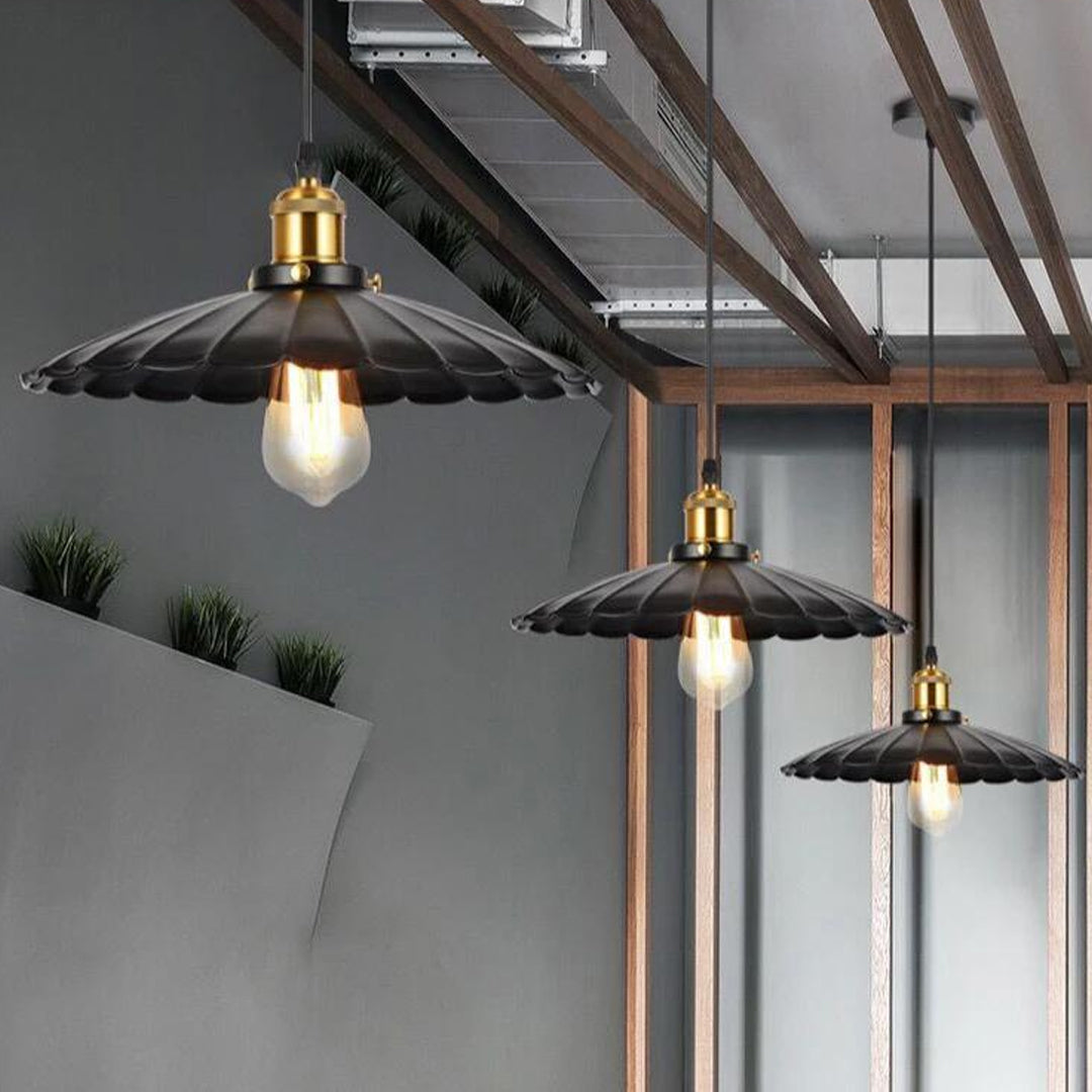 Round Nordic Hanging Lamp LED Black Metal Vintage Pendant Lamp Alostoura lighting