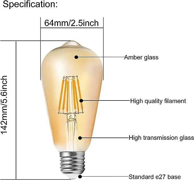 ST64 LED Filament Light Bulb E27 Alostoura lighting