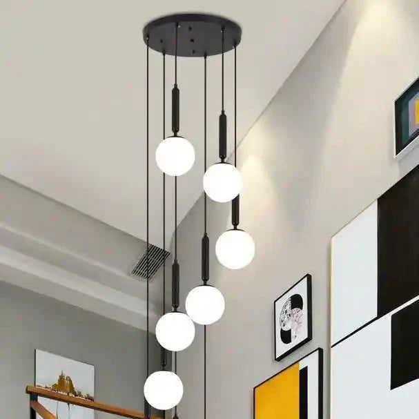Scandinavian style villa staircase glass pendant lamp golden chandelier Alostoura lighting
