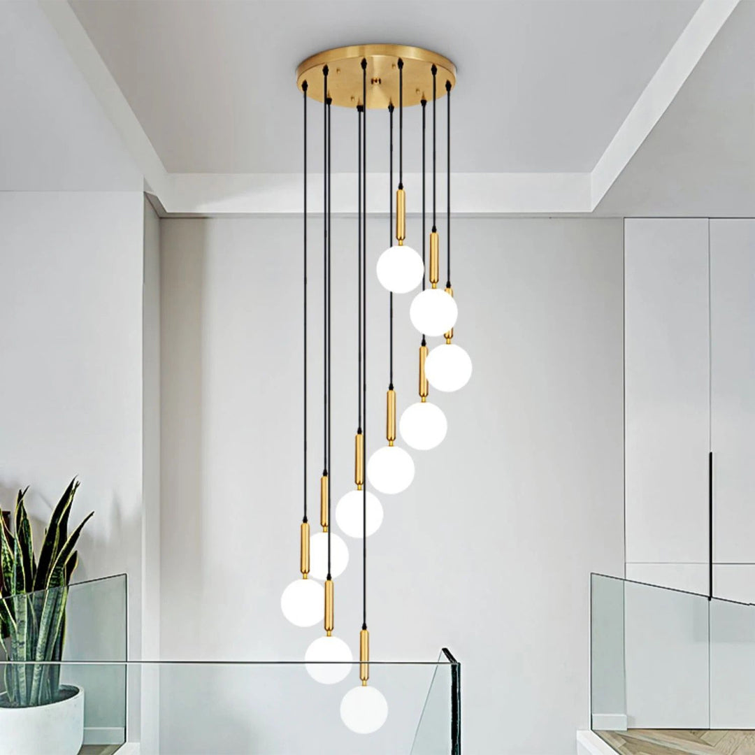 Scandinavian style villa staircase glass pendant lamp golden chandelier Alostoura lighting