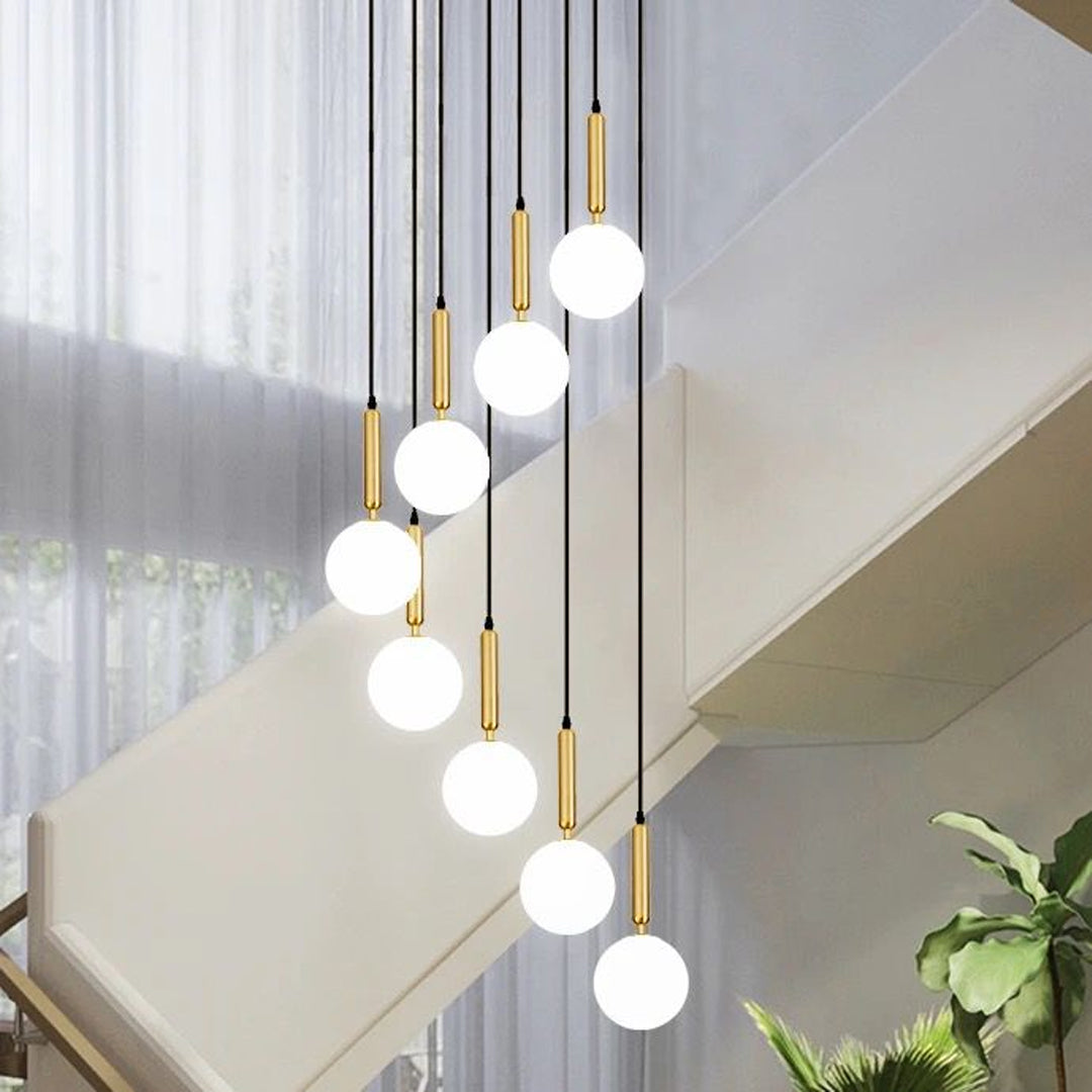 Scandinavian style villa staircase glass pendant lamp golden chandelier Alostoura lighting