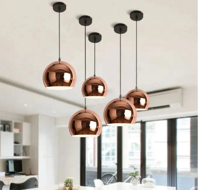 Shinny Rose Copper Single Glass Ball Pendant and Chandelier Lamp Luxury House Alostoura lighting