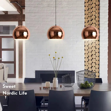Shinny Rose Copper Single Glass Ball Pendant and Chandelier Lamp Luxury House Alostoura lighting