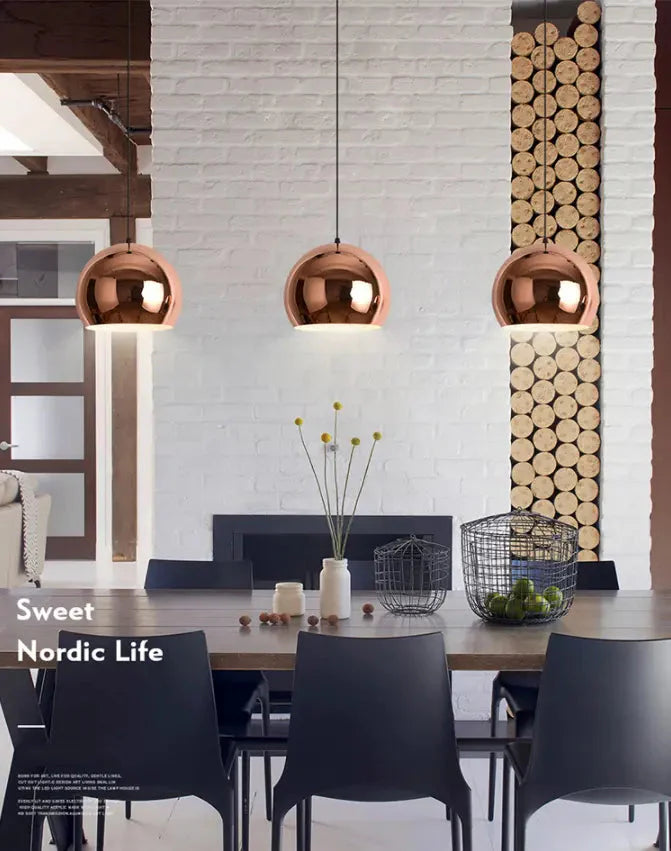 Shinny Rose Copper Single Glass Ball Pendant and Chandelier Lamp Luxury House Alostoura lighting